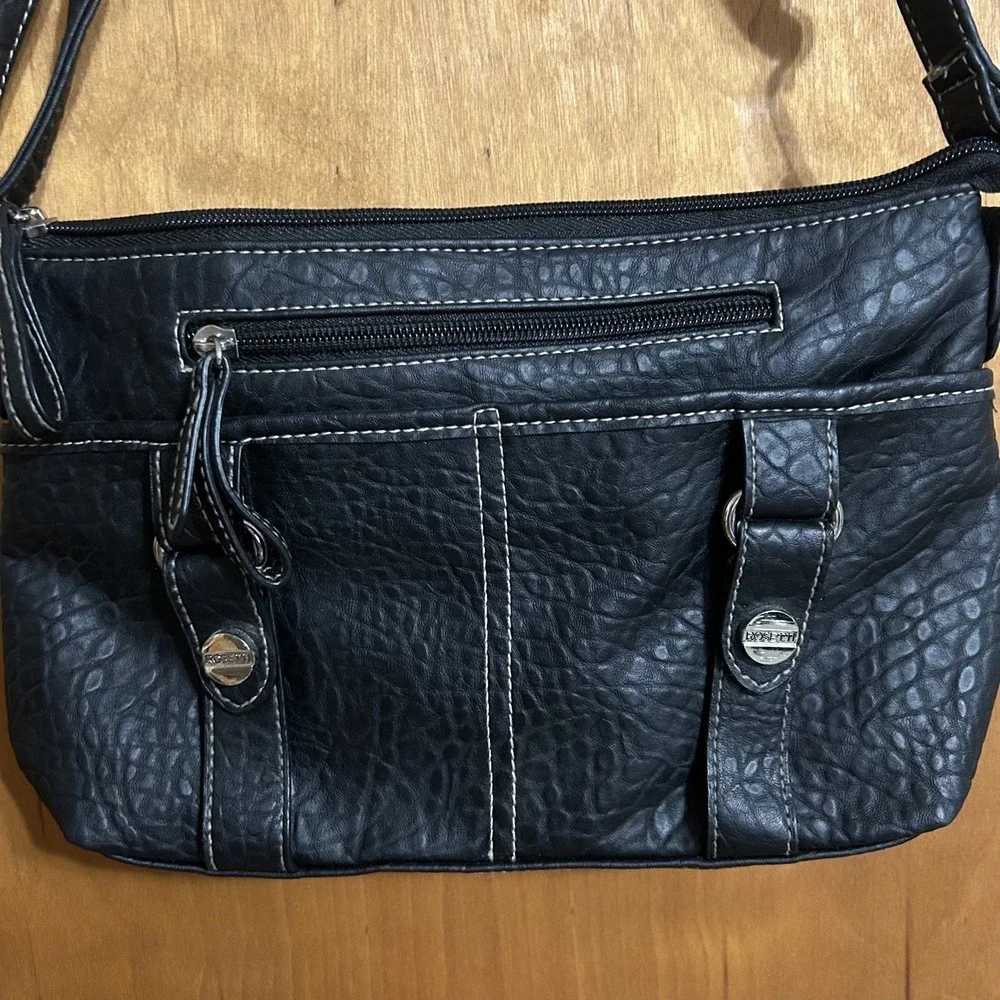 ROSETTI DOUBLE STRAP BLACK LEATHER SATCHEL‎ PURSE ADJUSTABLE